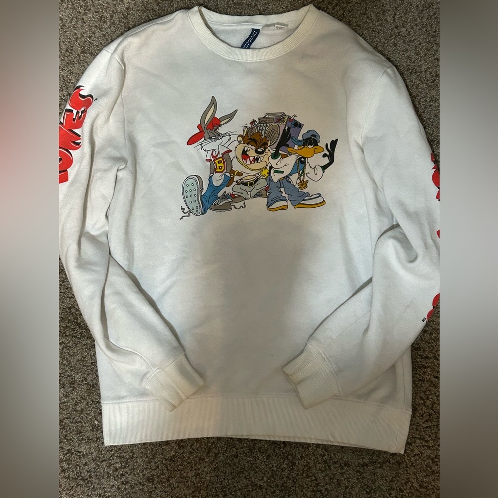 Vintage Looney Tunes Mens Small White Crewneck! Warner Bros Divided Vintage!